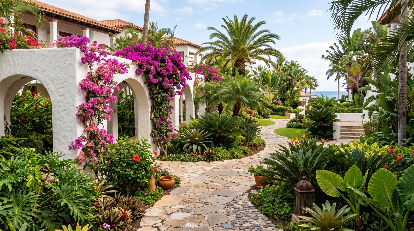 Resort gardens with stone paths