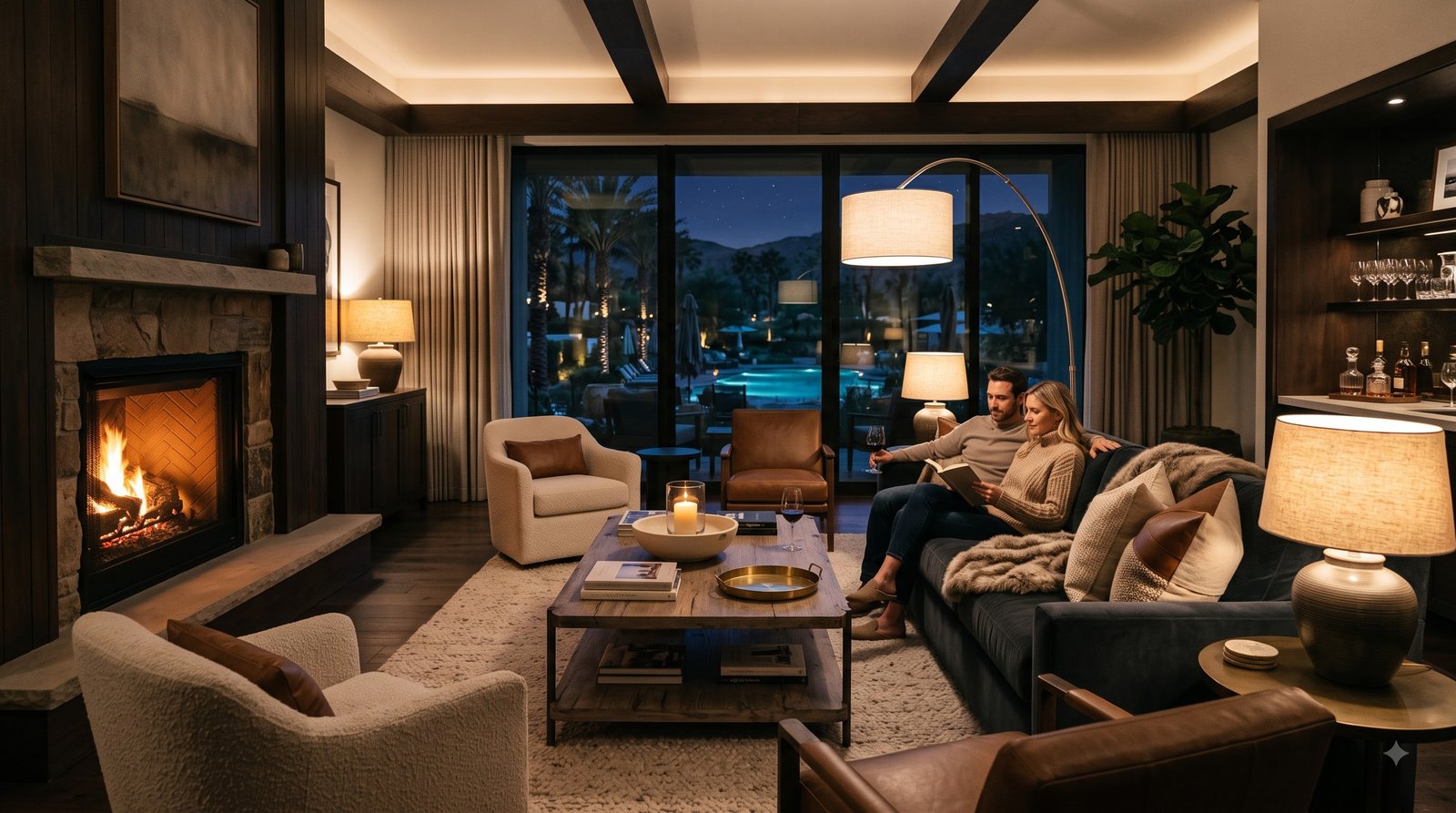 Resort living room in the evening