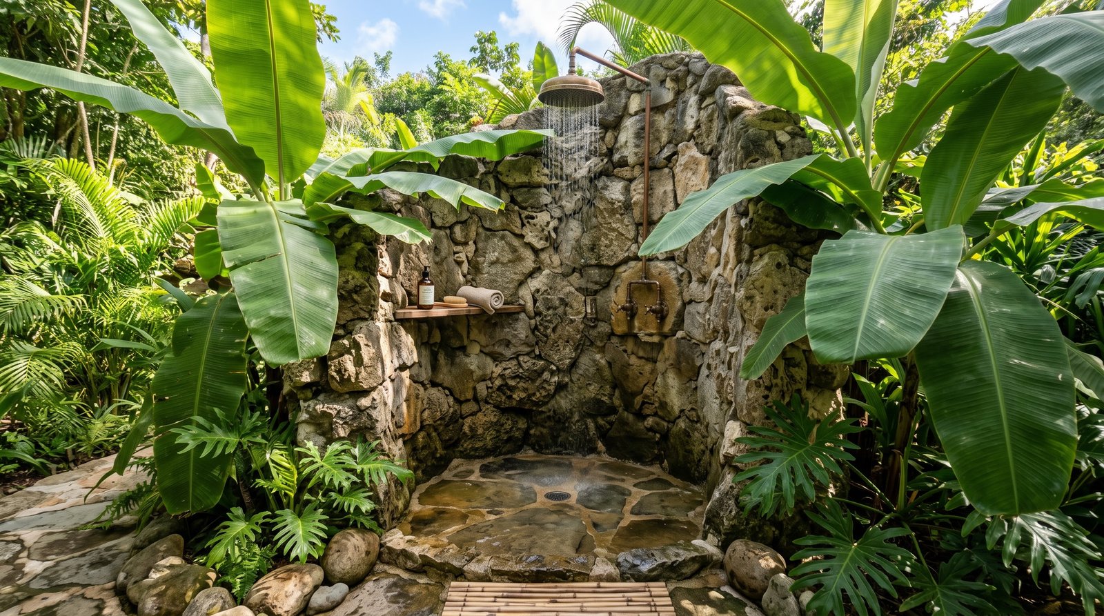 Outdoor stone shower